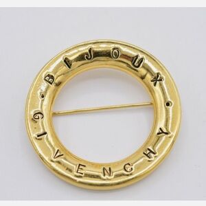 Givenchy Vintage Logo Pin Brooch Gold Bijoux Letter Round